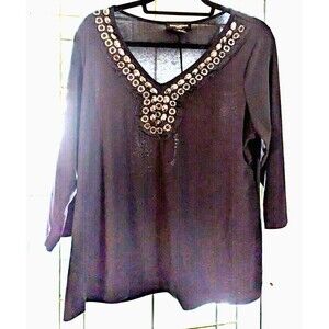 Susan Lawrence Woman 1X black women's embellished top preowned
